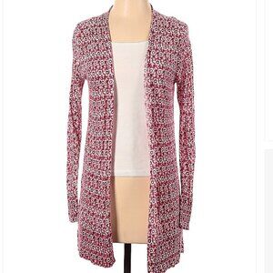 Loft Open Duster Cardigan Red White Floral